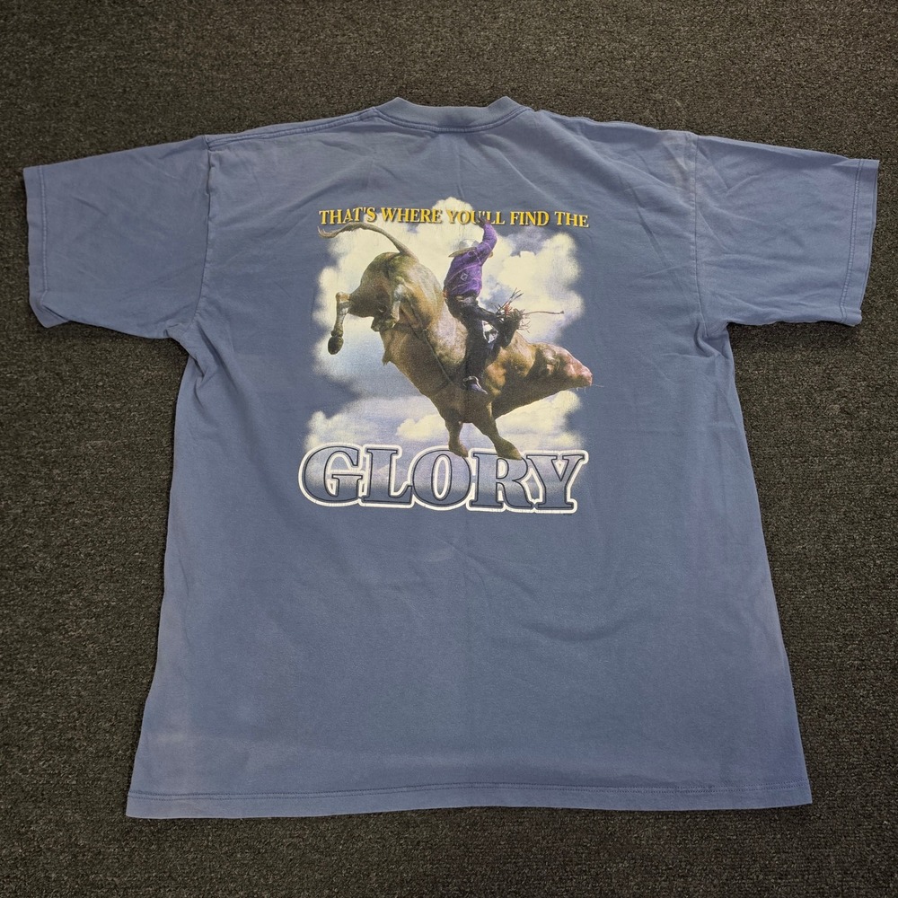 Wrangler T-Shirt Mens XXL Blue Vintage 90s Bull Riding Glory Rodeo Made in USA